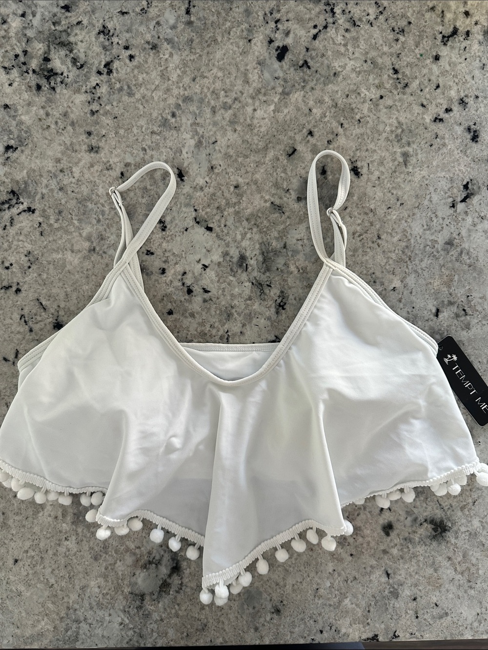 Tempt me bikini top Large NWT white pom Pom women